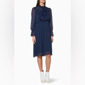 See By Chloe Navy Blue Ruffled Knee-Length Midi Dress Size FR 36 US 4